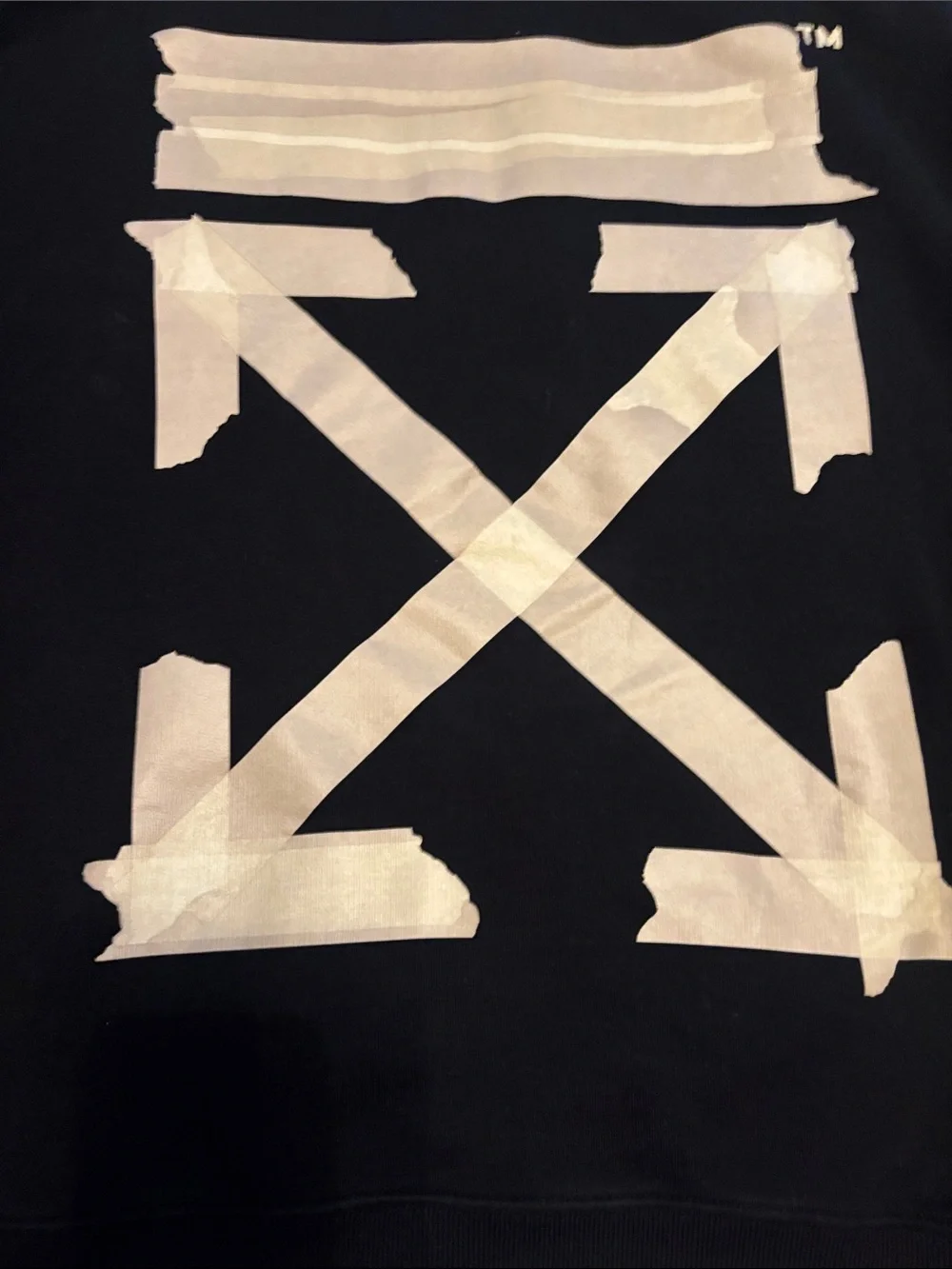 Off-White Black Crewneck with Beige Tape Chevron Details